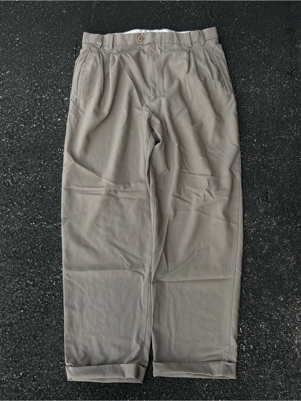 Zanella Italy Jesse Pleated Wool Dress Pants Mens 33 Taupe Grey Cuffed Trousers